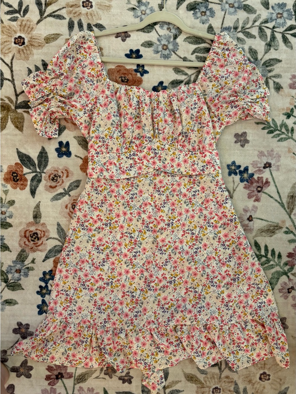 Floral Pink Boho Dress with Tie Waist